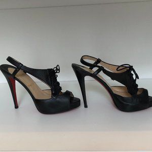 Christian Louboutin Black Lace Up Platform Heels, Size 40.